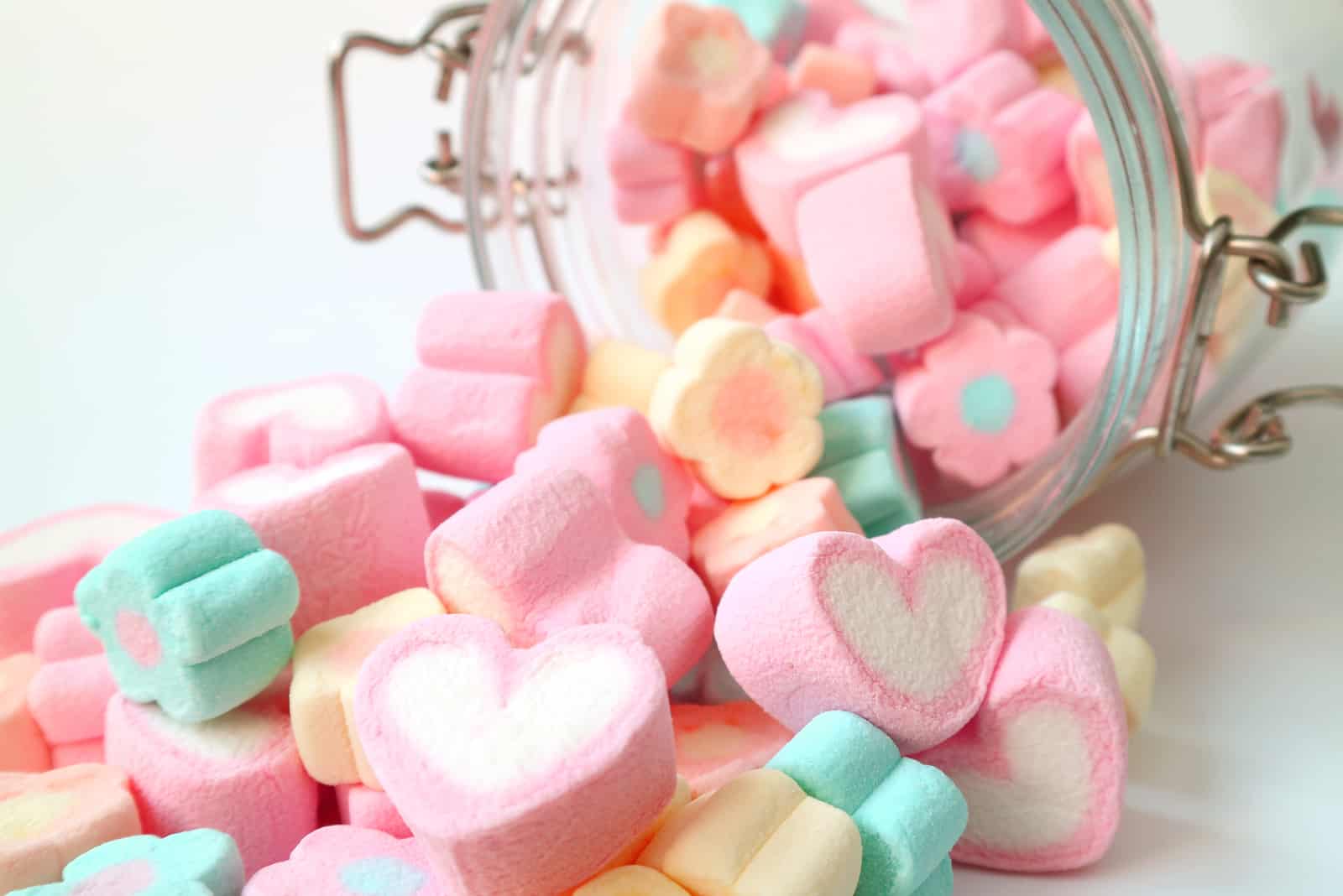 pink Marshmallows spilling on table