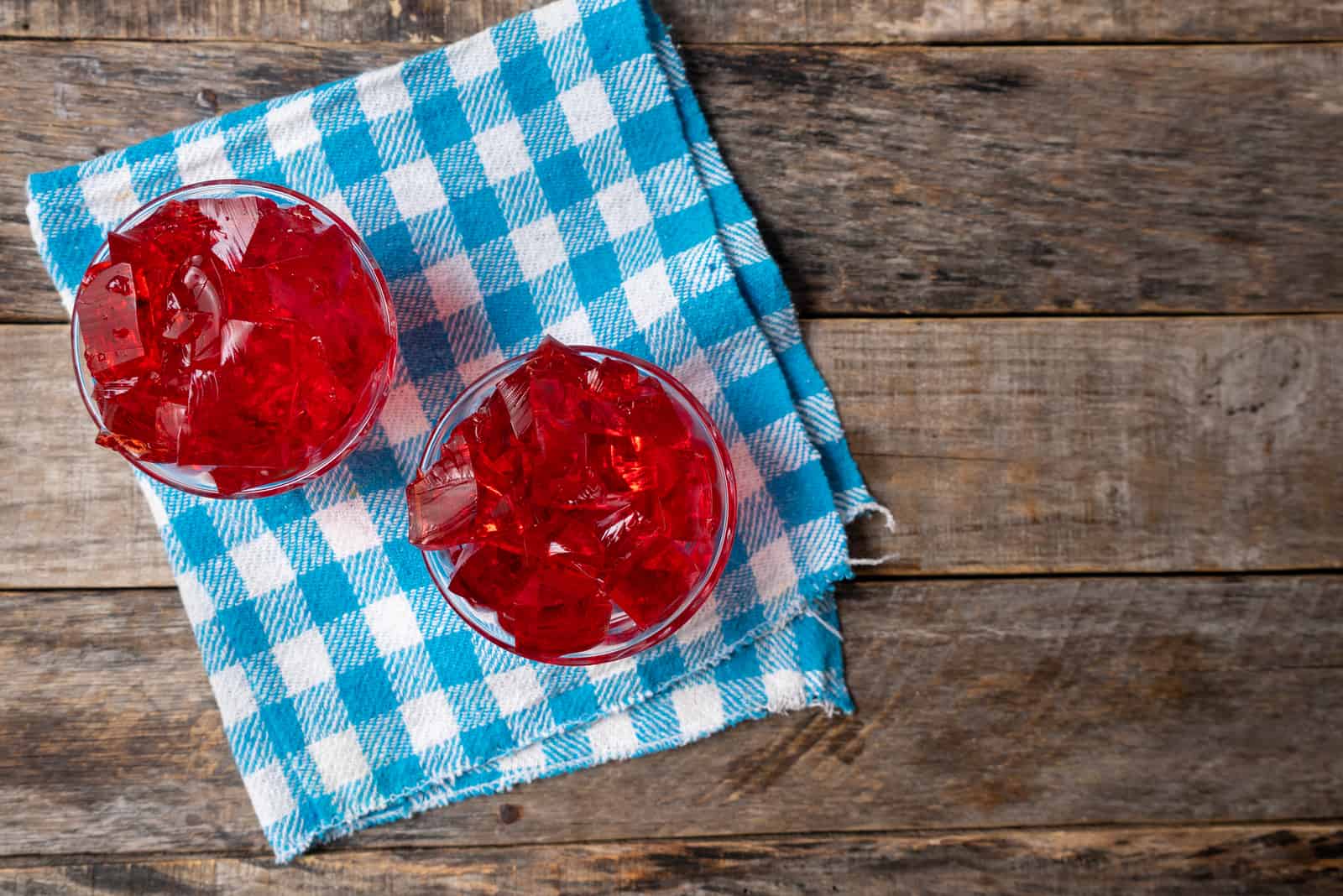 strawberry jello on teble