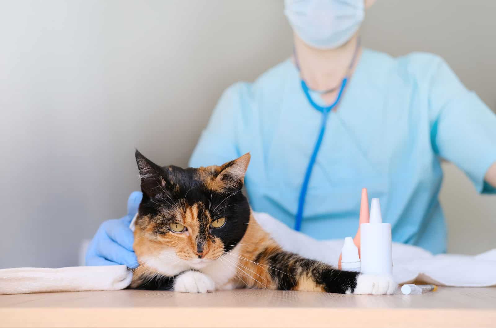 vet checking out sick cat