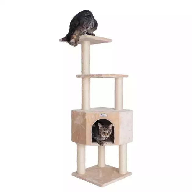 GleePet Faux Fur Covered, Real Wood Cat Tree & Condo, Beige, 48-in