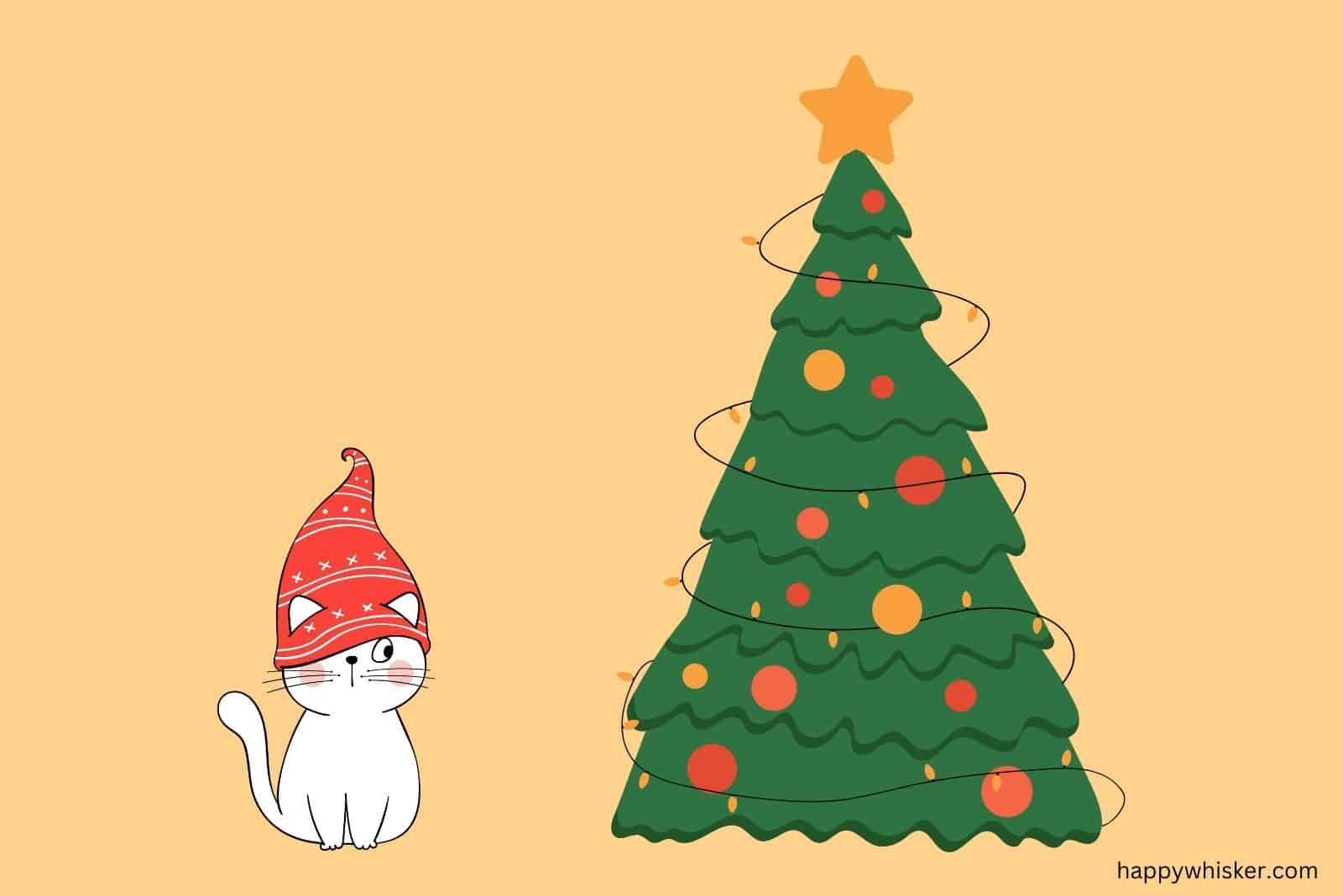 cat looking at christmas tree