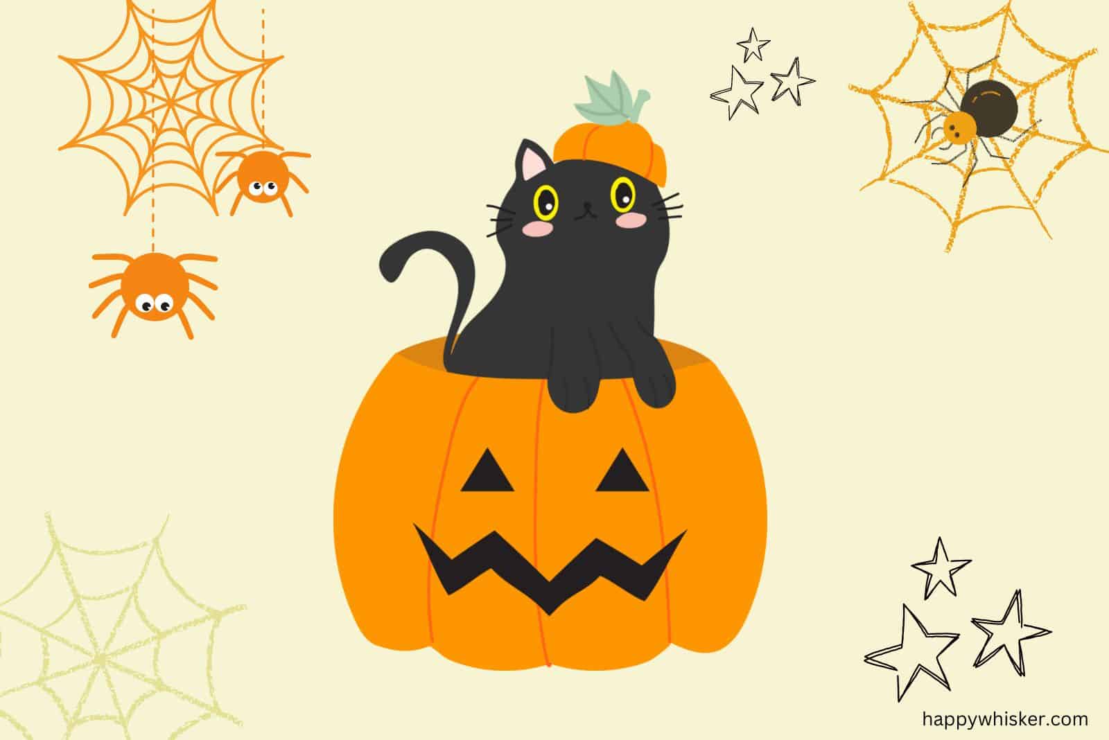 halloween illustration of a cat on pumpkin