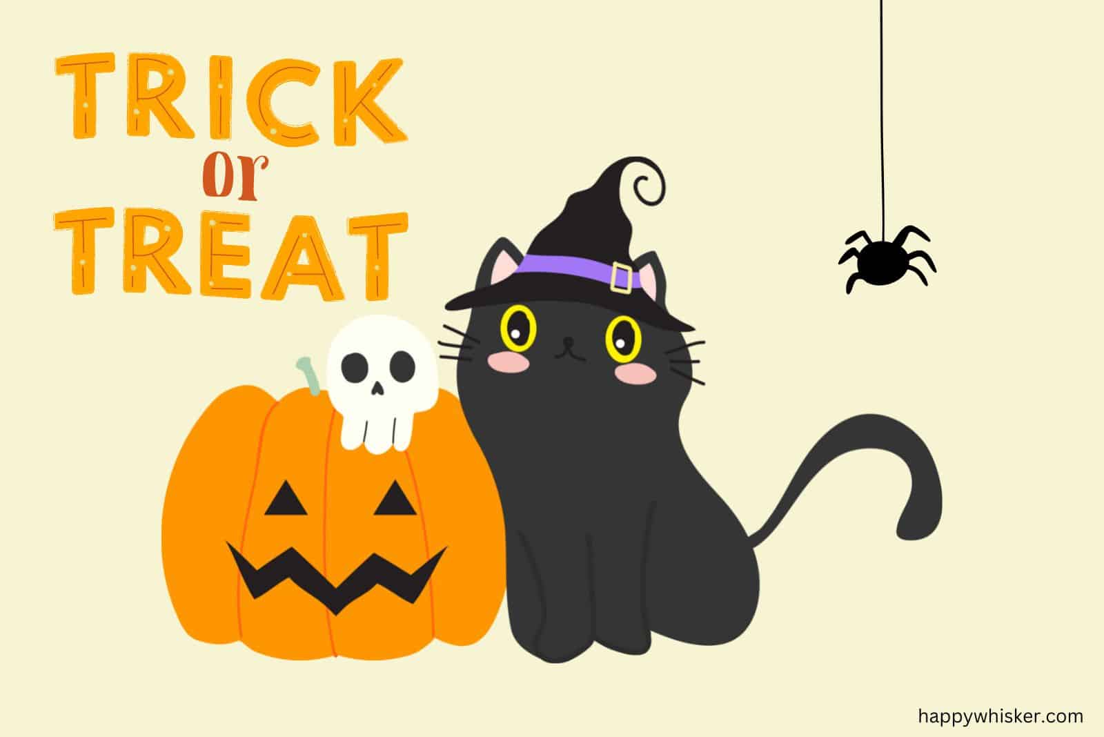 halloween illustration with cat and pumpkin