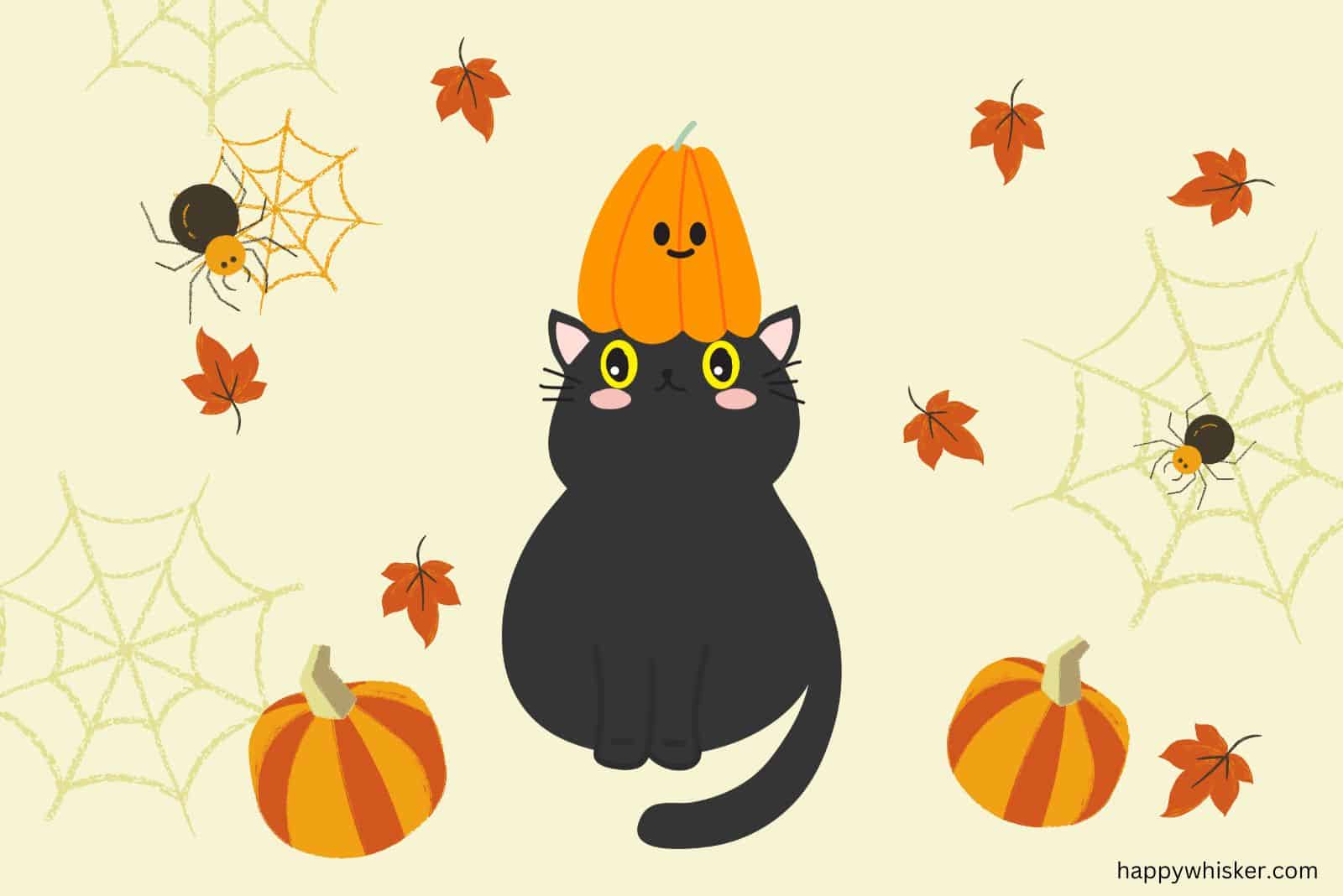 illustration of a black cat and pumpkin