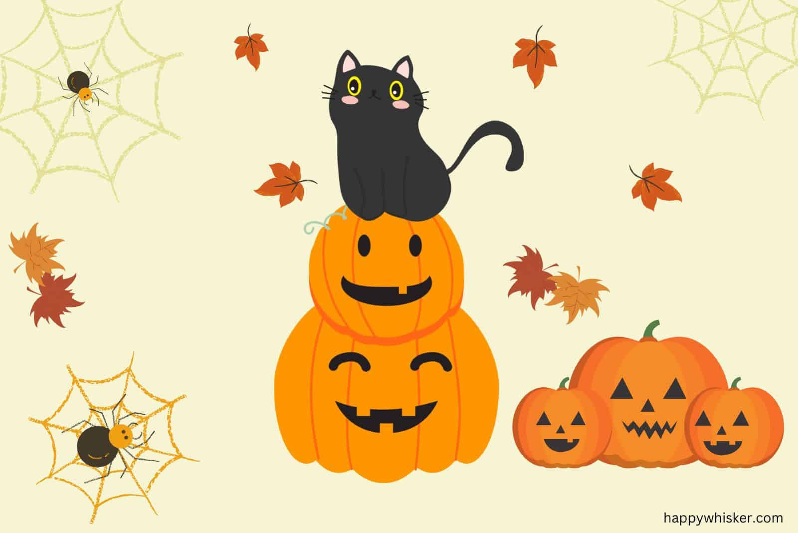 illustration of a cat on pumpkins