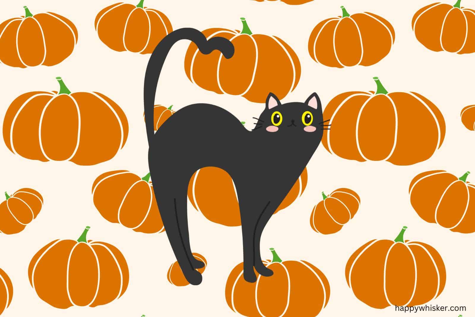 illustration of cat and pumpkins