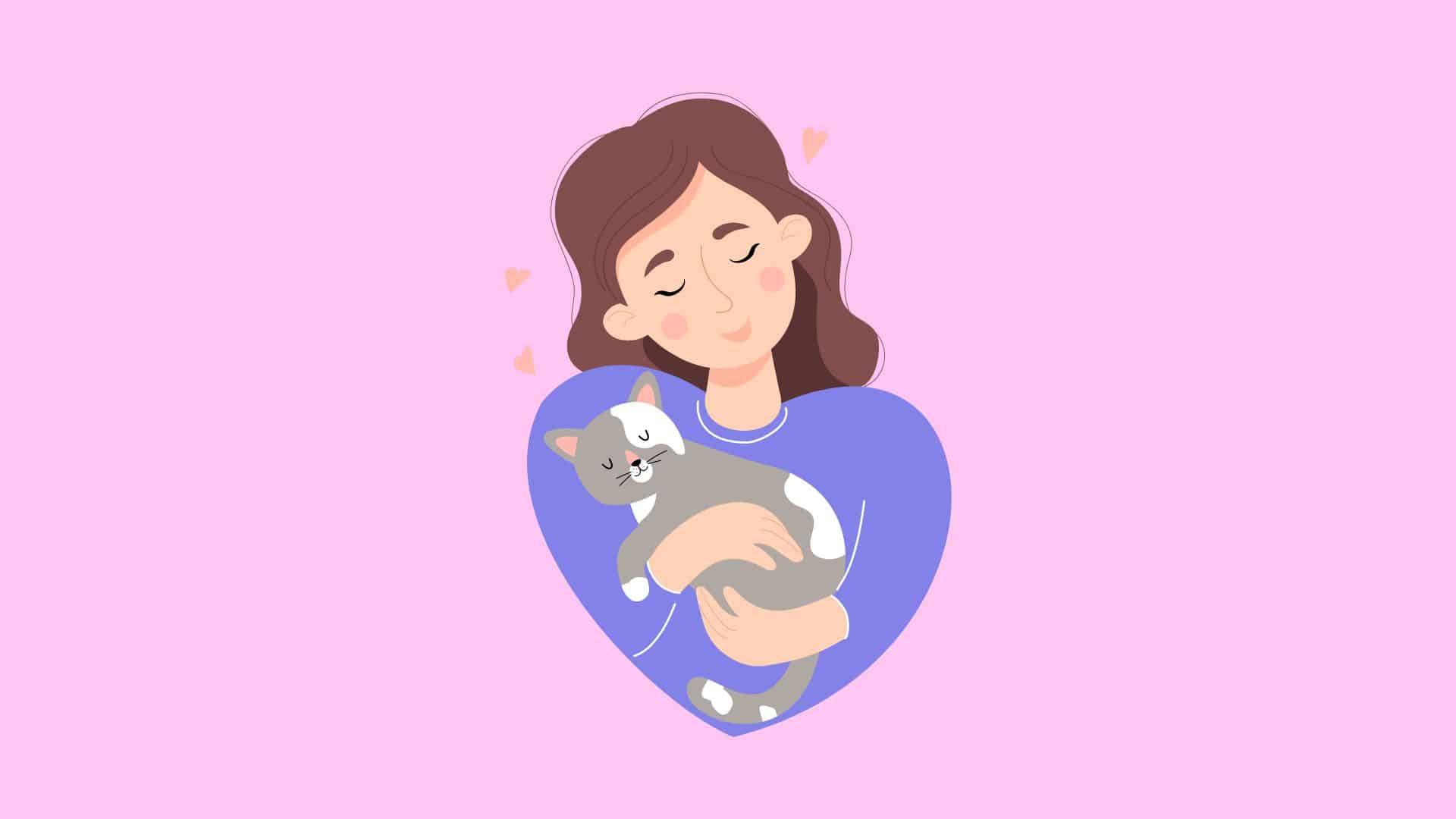 illustration of woman holding cat