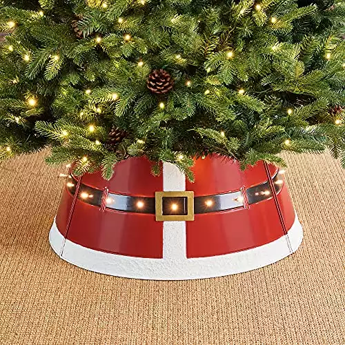 Glitzhome Red Metal Santa Belt Decorative Tree Stand Cover