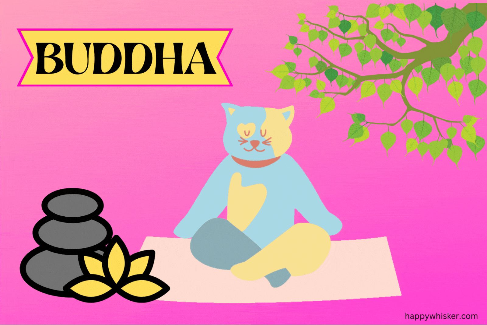 Buddha name and cat meditating