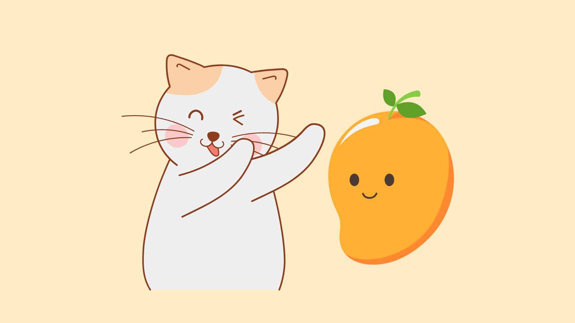 adorable cat next to the mango