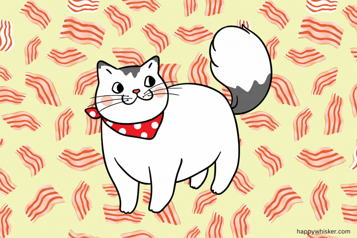 a cat and bacon around it
