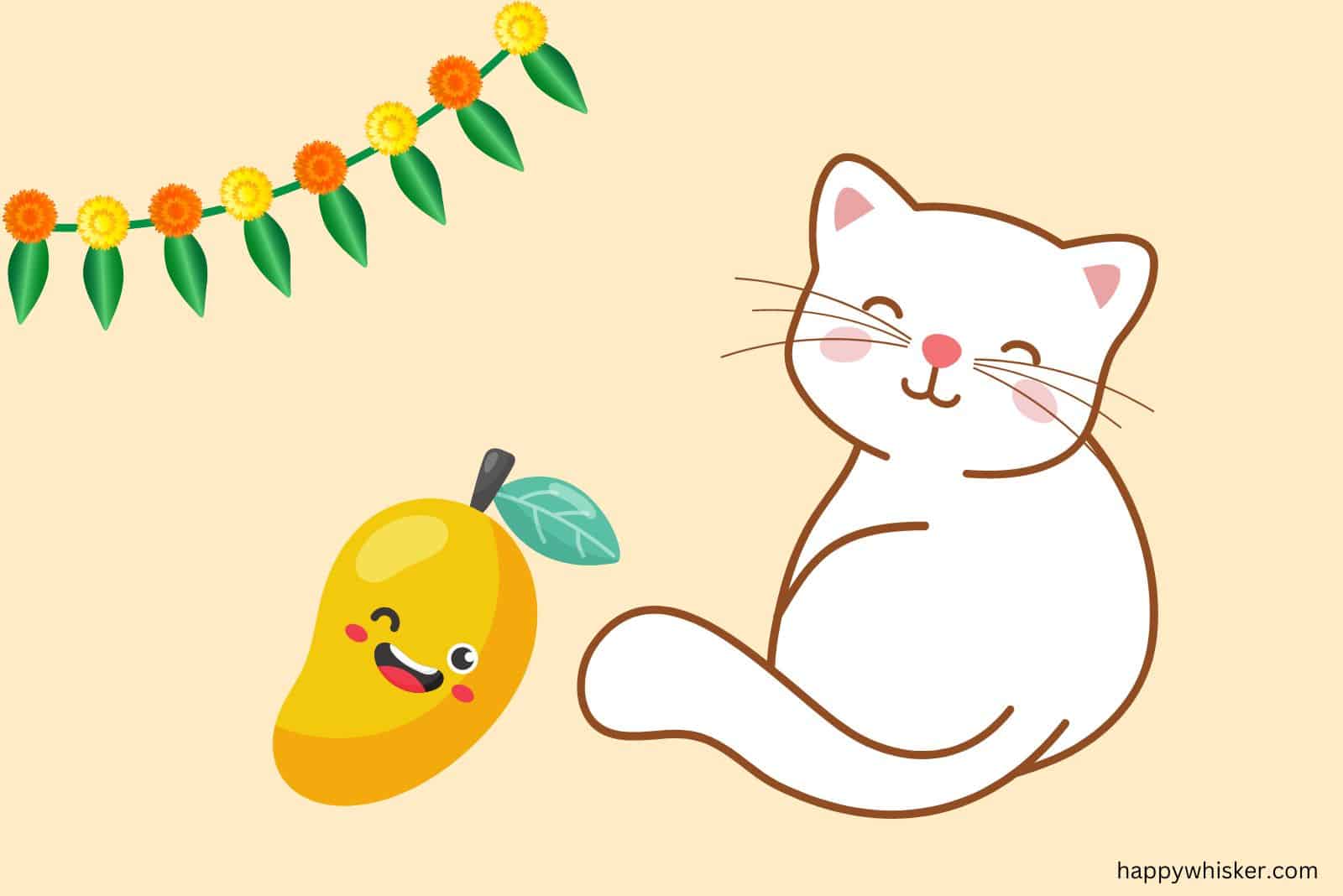 a cute cat is sitting next to a mango