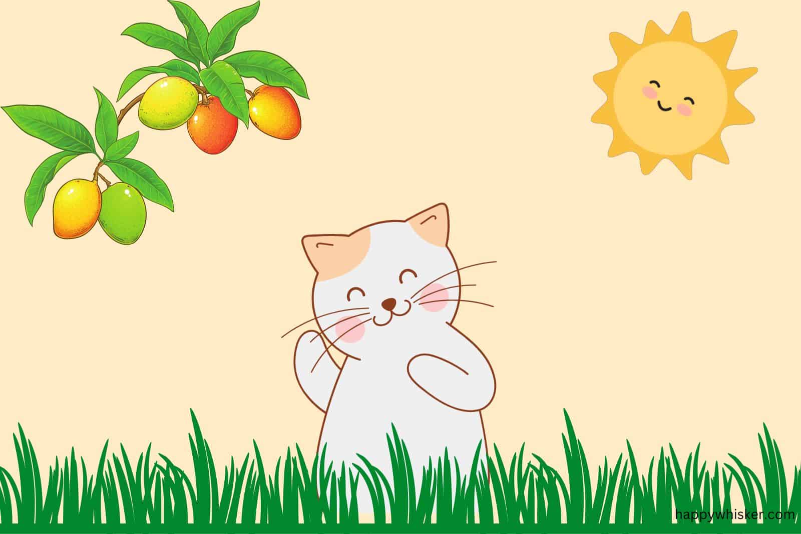 a cute cat is standing in a mango field