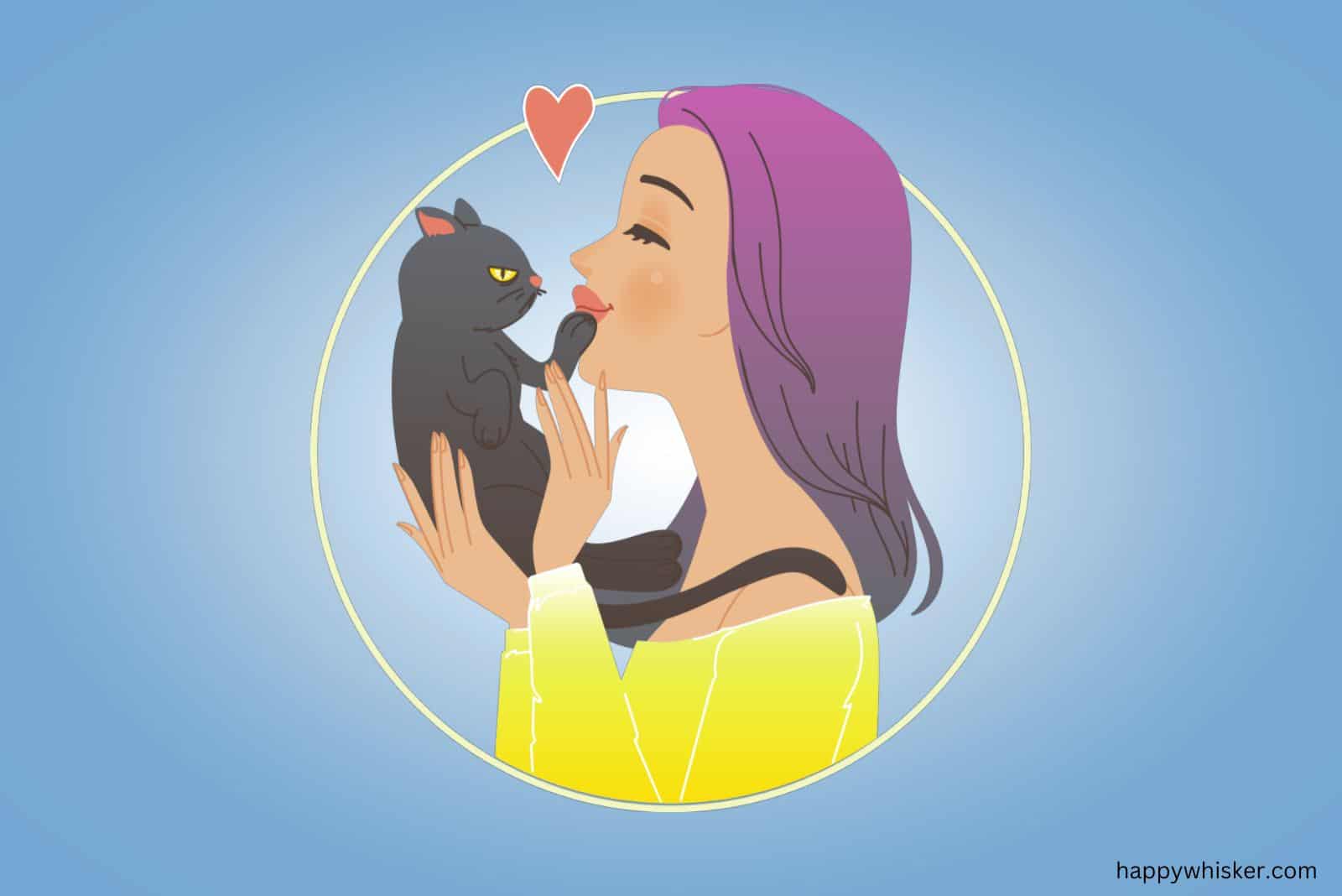 a woman kisses a cat