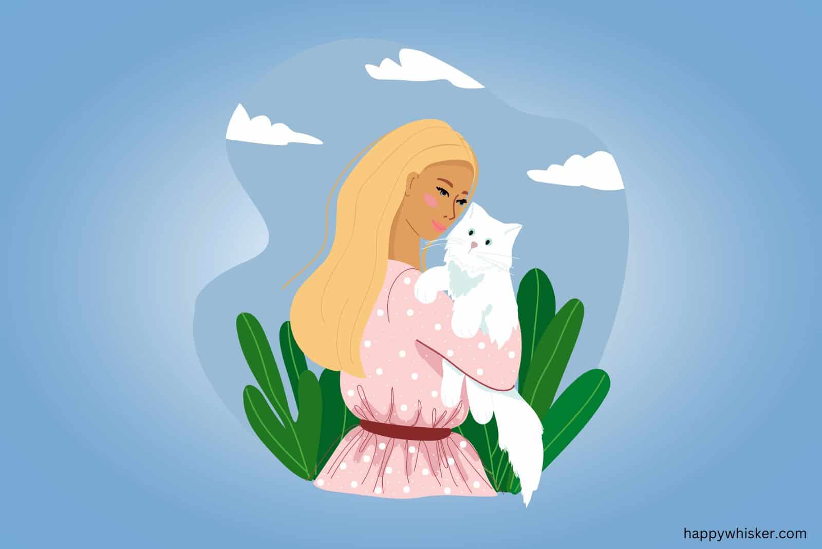 adorable tall blonde woman holding a cat in her arms