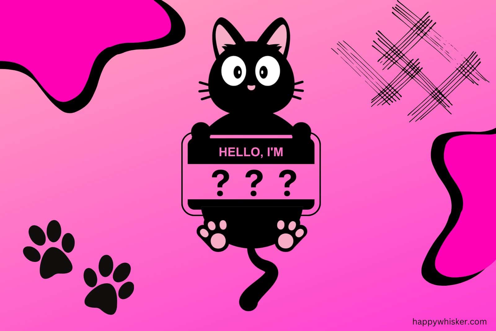 black cat holding a board with pink background
