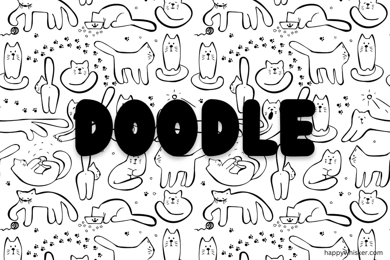 black doodle with cats on white background