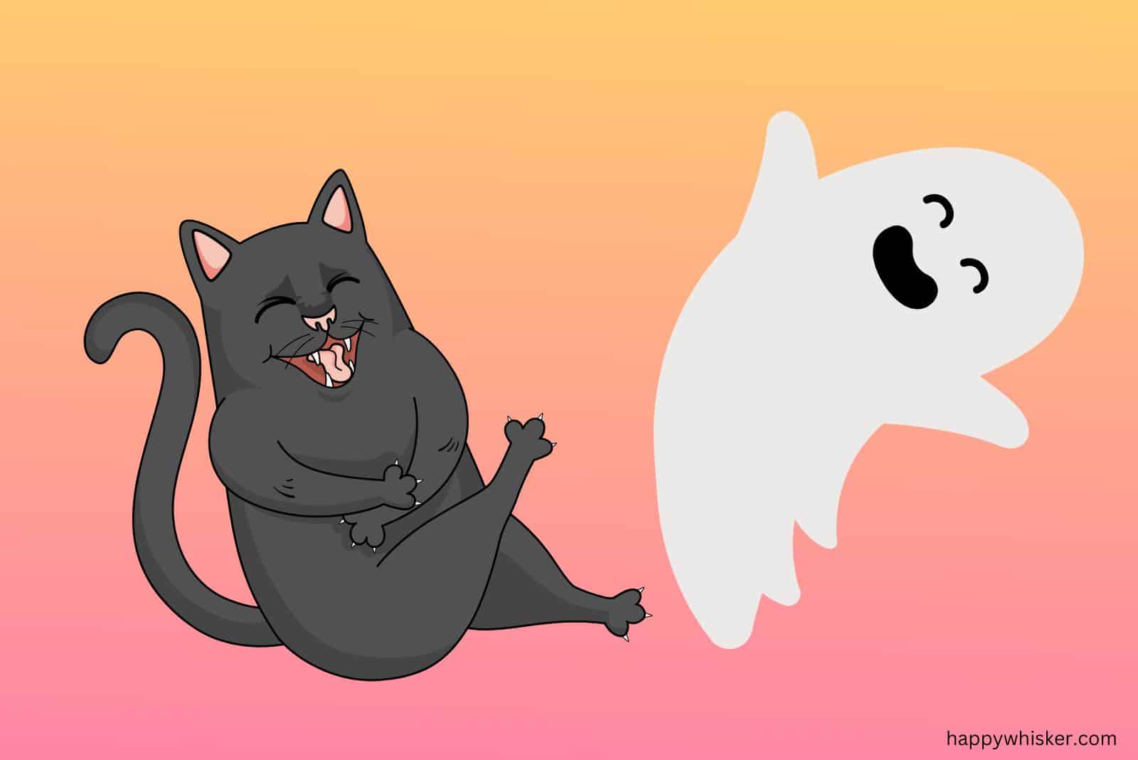 cat and ghost laughing illustration