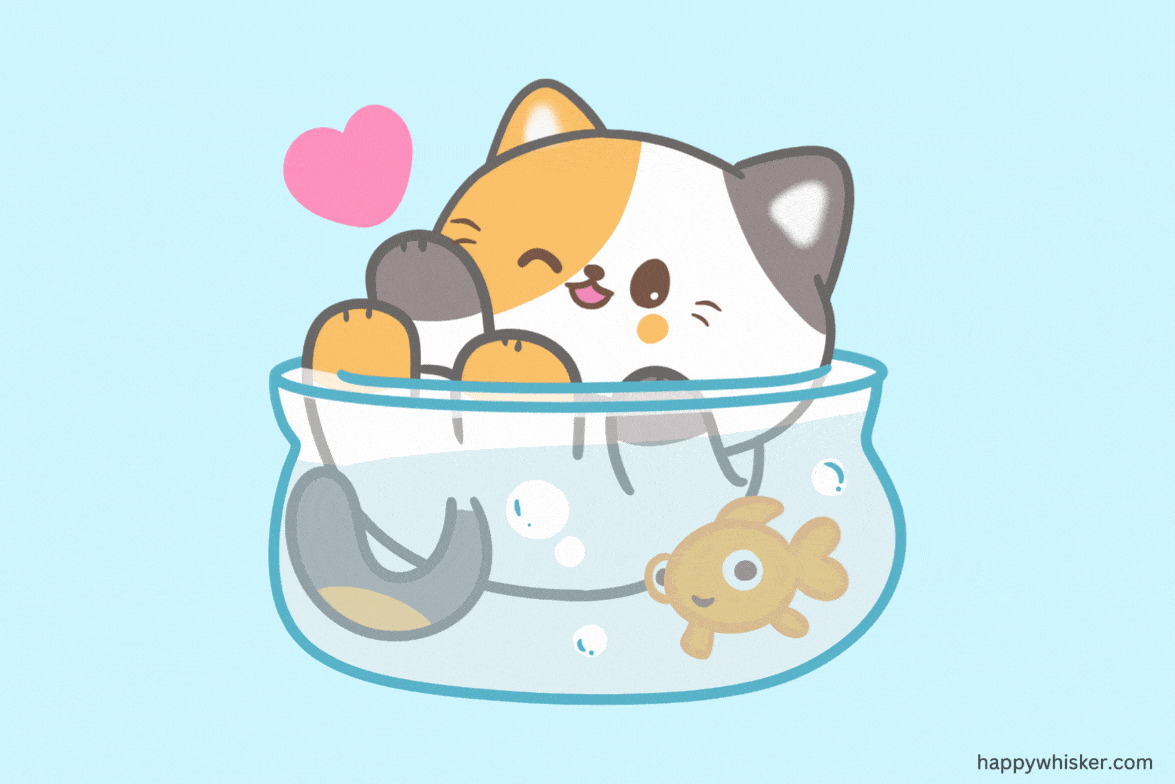 cat in water with fishes