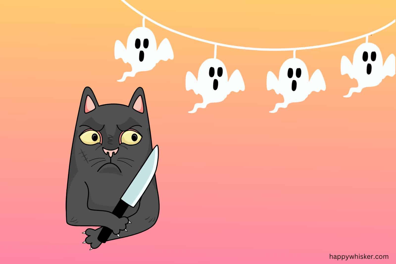 cat looking at ghosts illustration