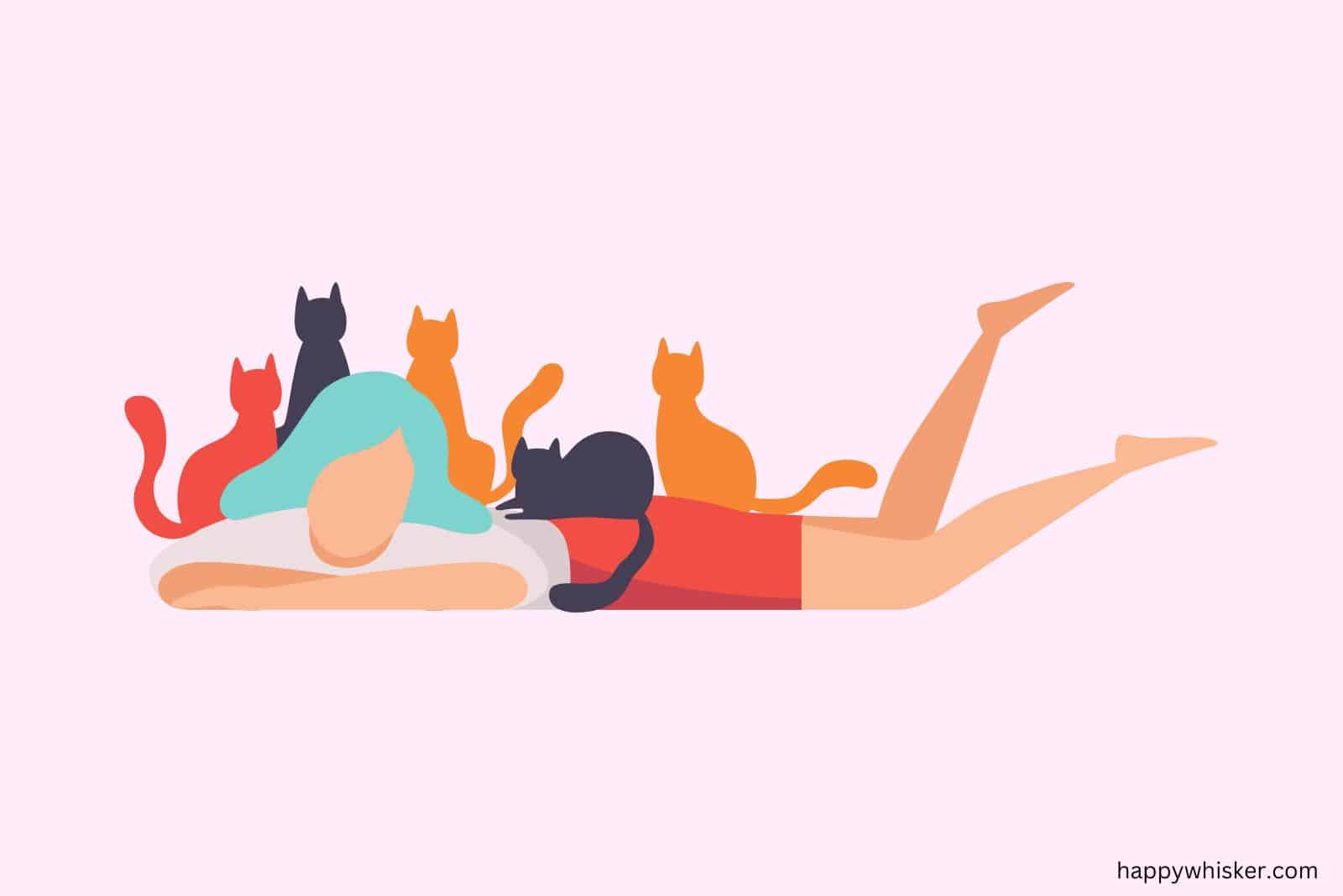cats laying with woman