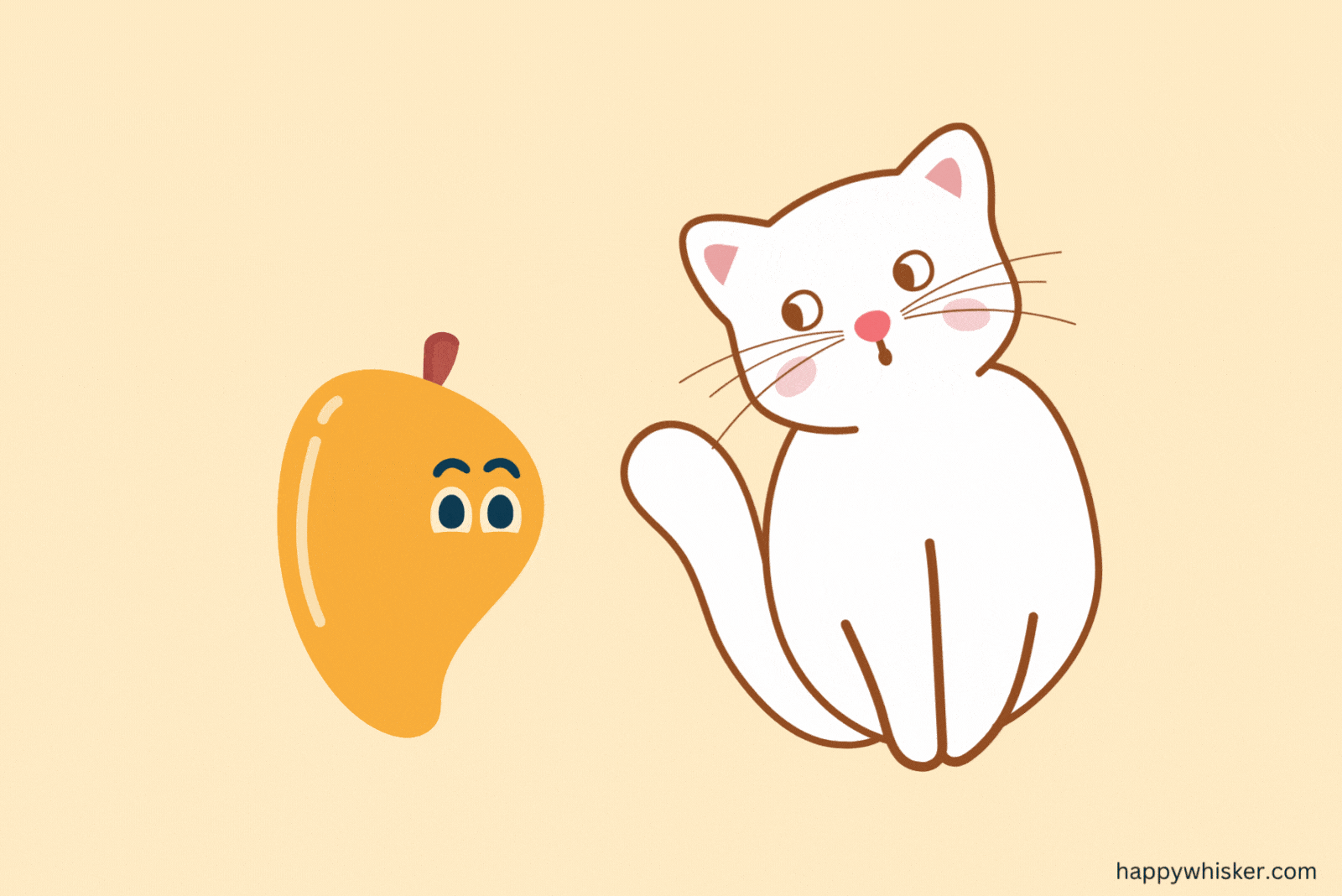 cute cat and mango looking at each other