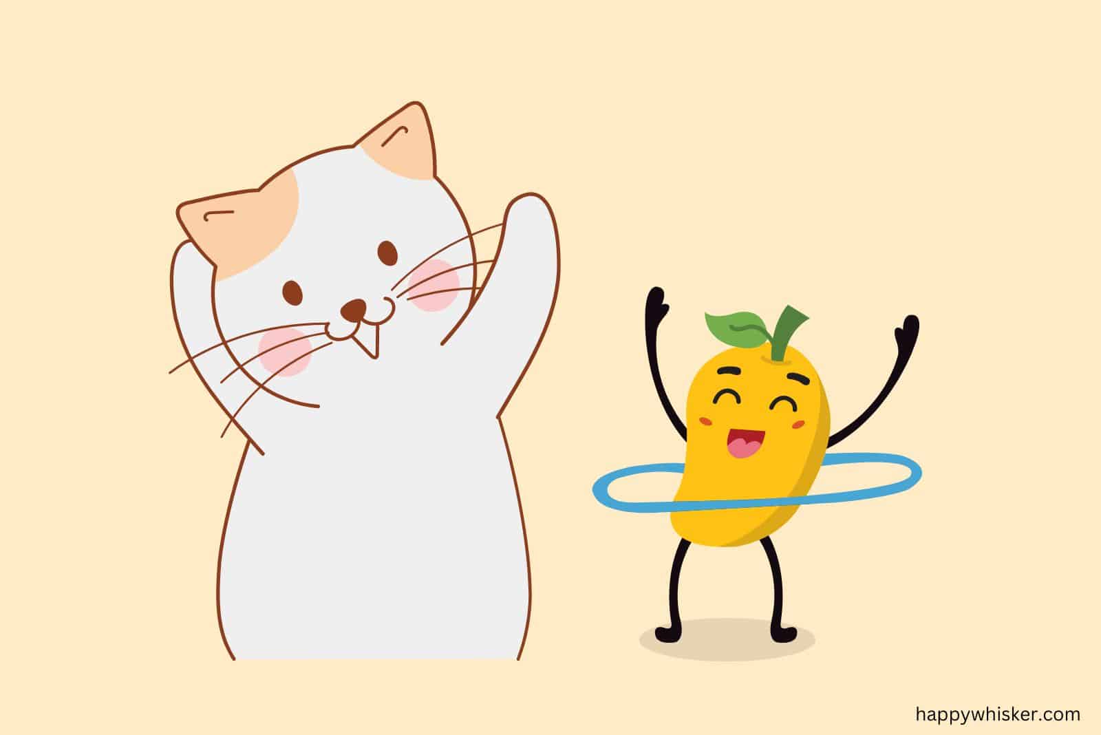 cute cat dancing with mango