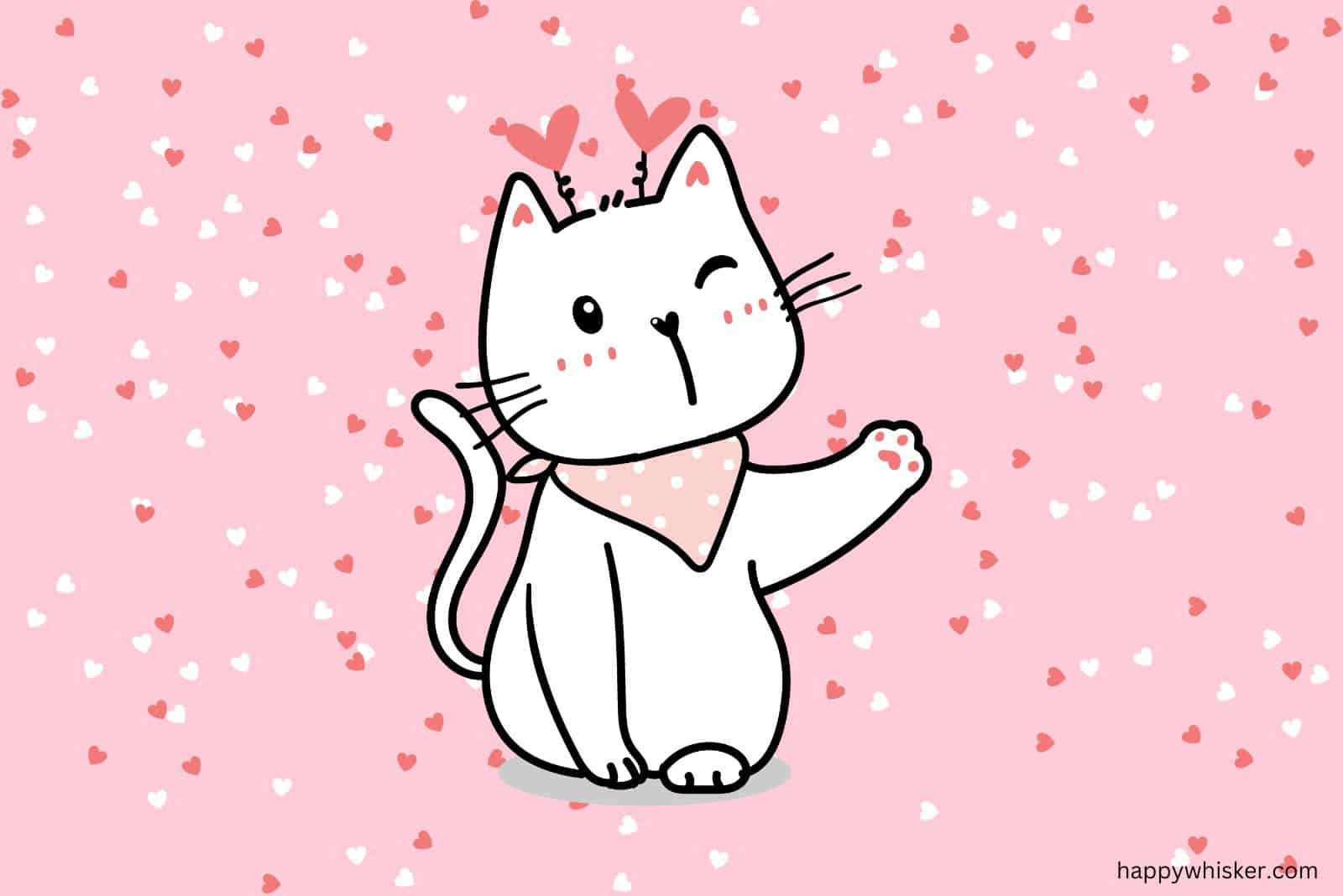 cute cat with hearts in the background