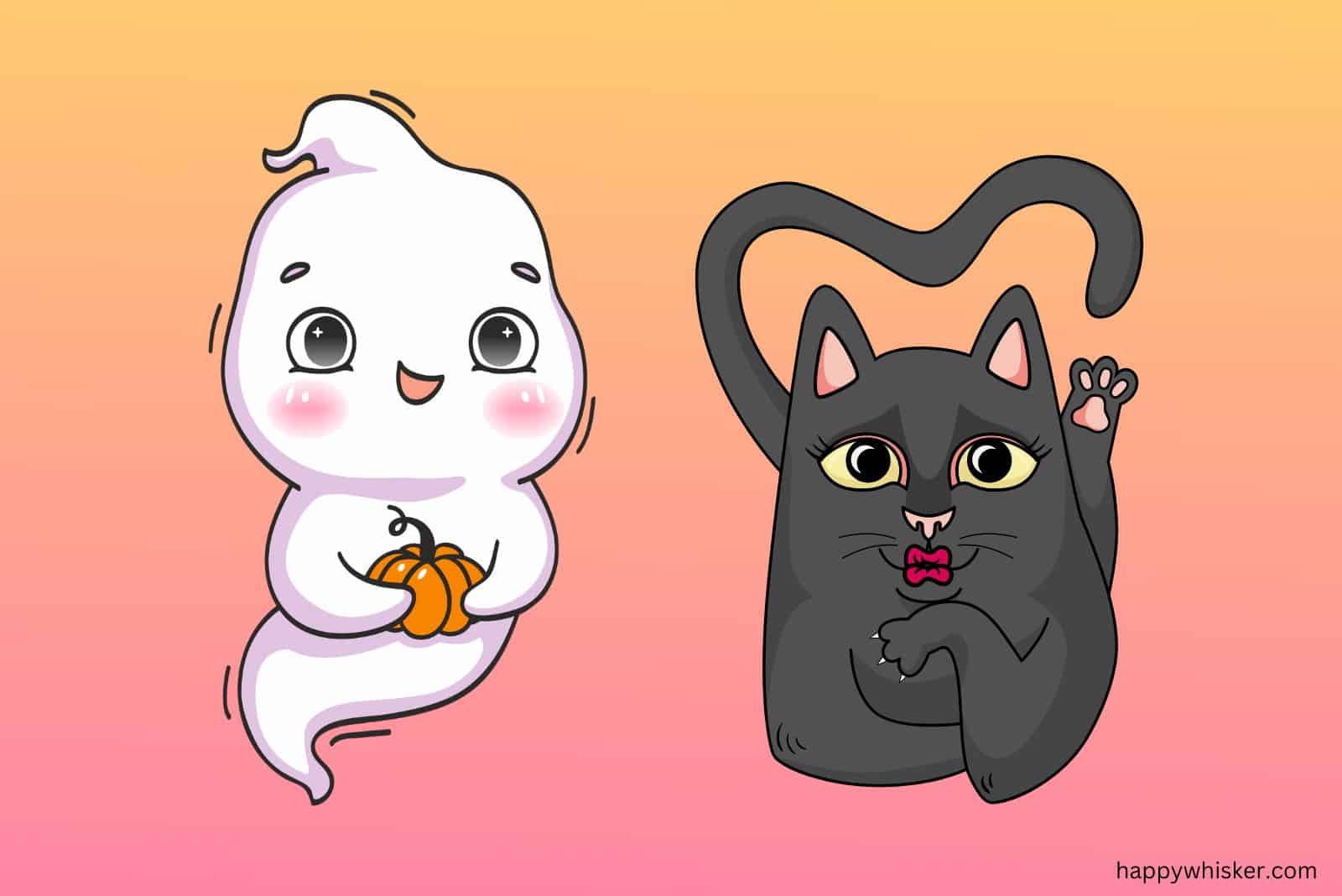 cute ghost and cat illustration