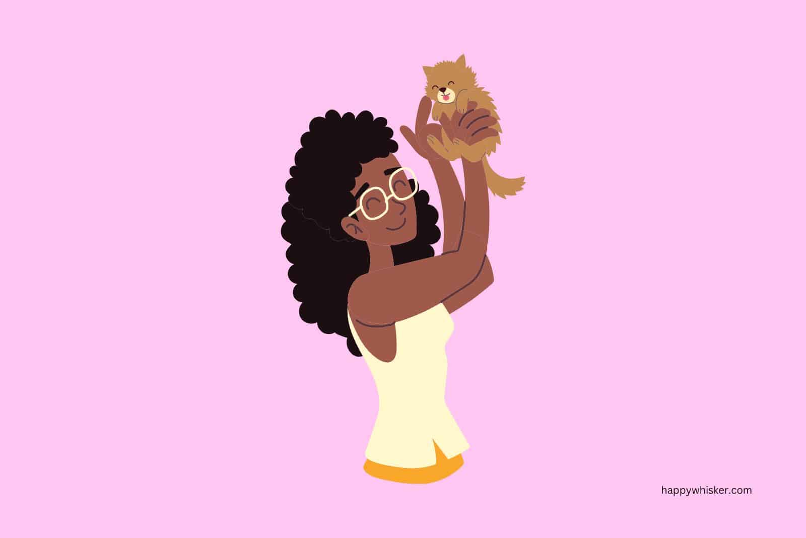 cute illustration of woman hodling a cat