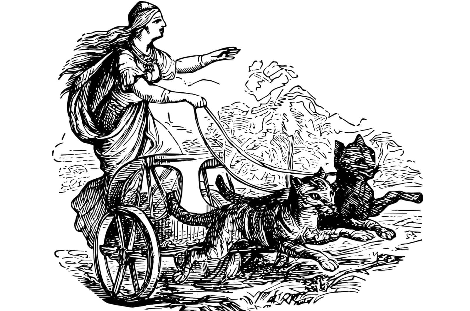 freyja's chariot being pulled by cats