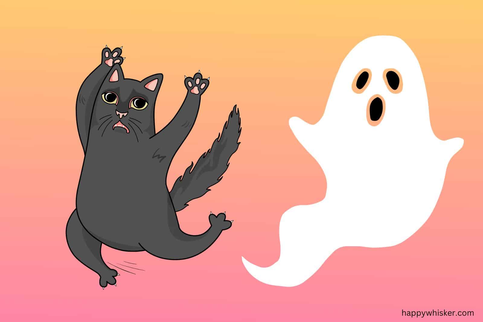 ghost scaring cat illustration