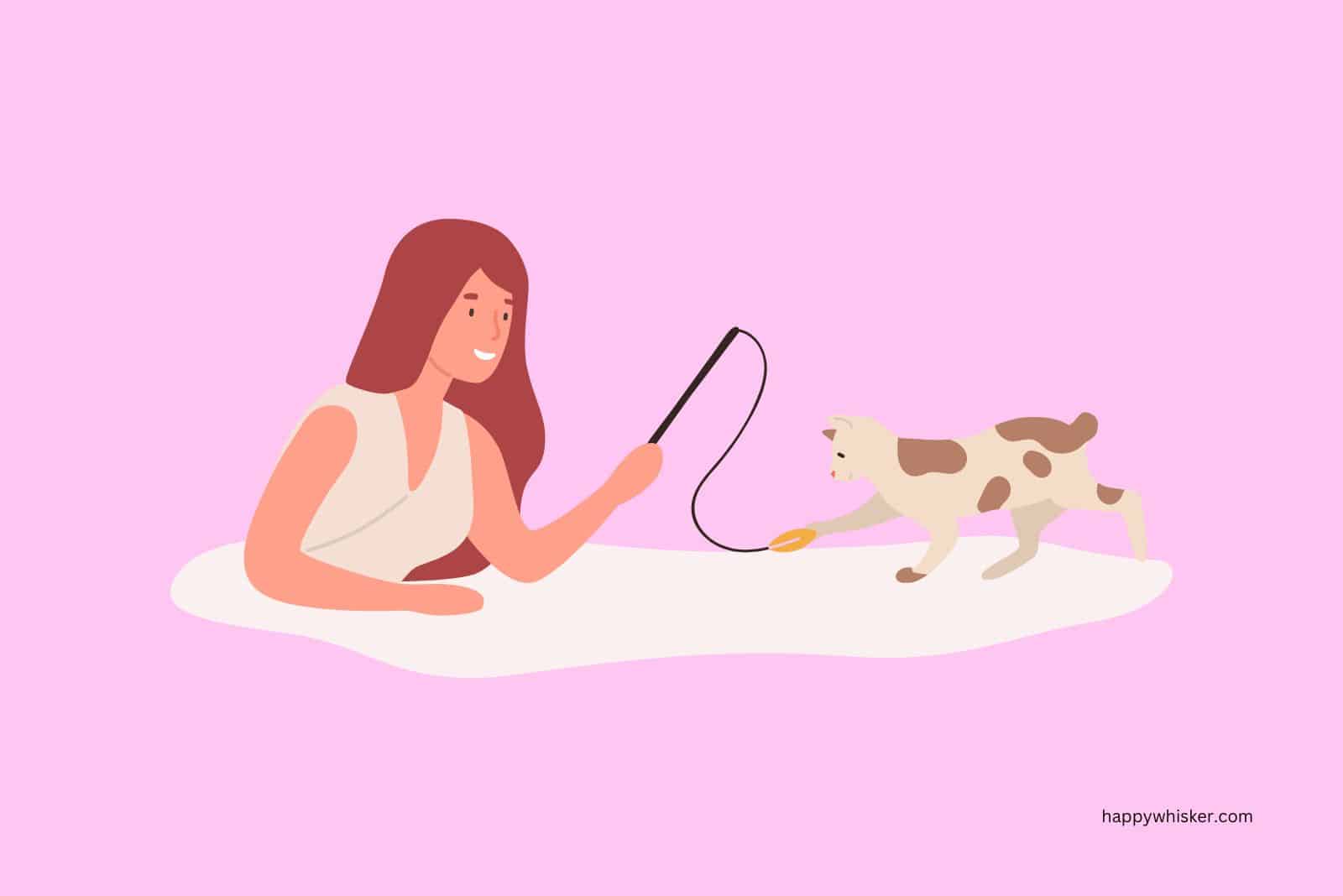 illustration of a woman playing with cat