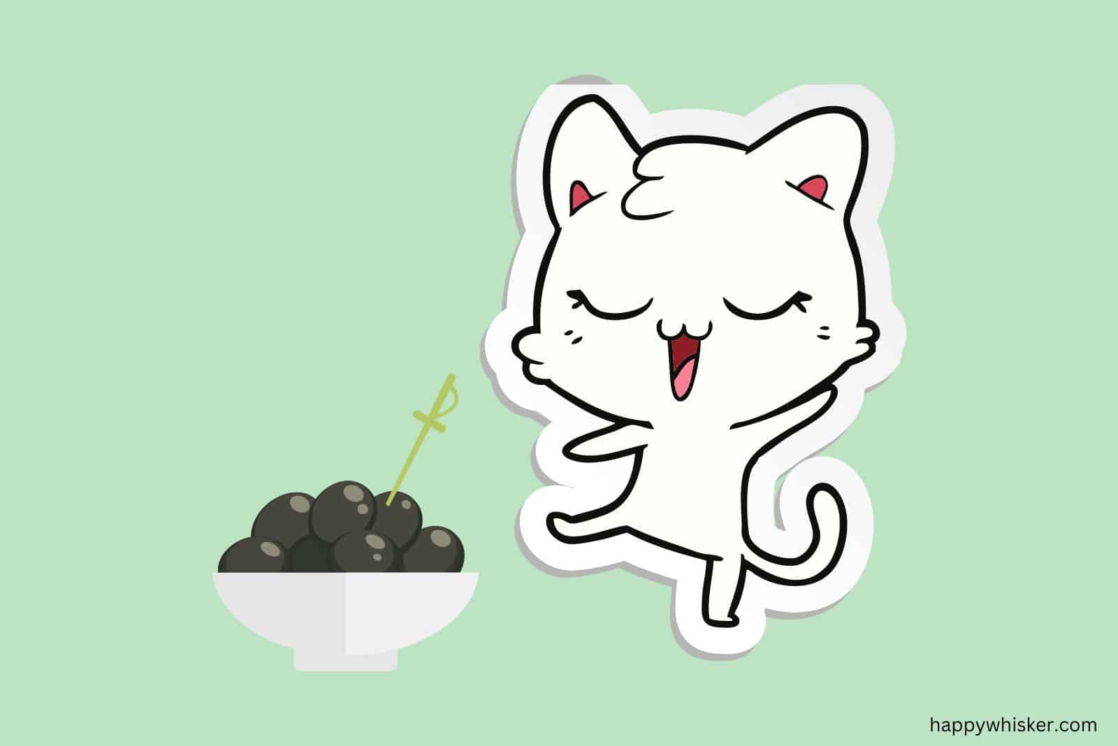 illustration of cat with black olives