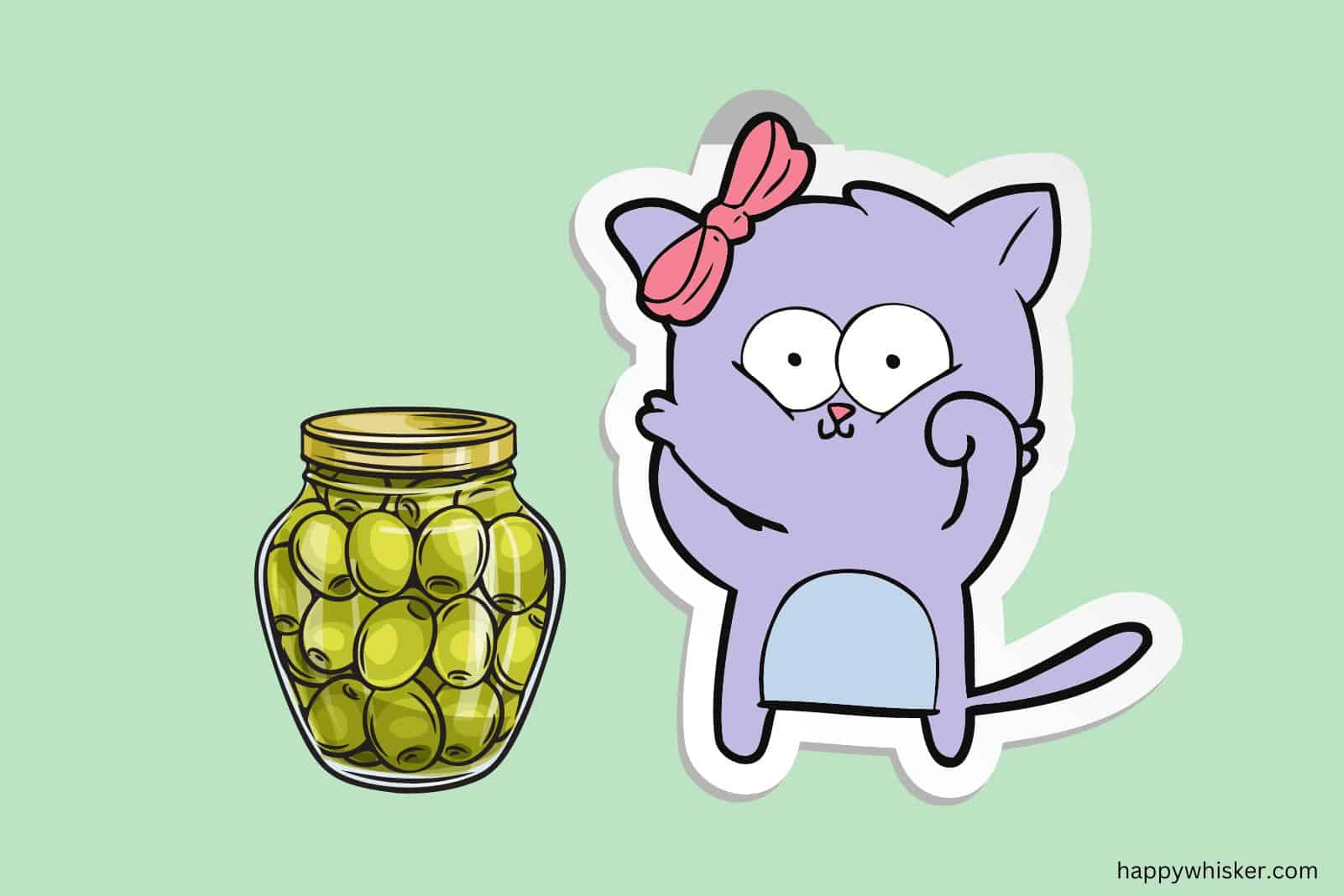 illustration of cat with jar of olives