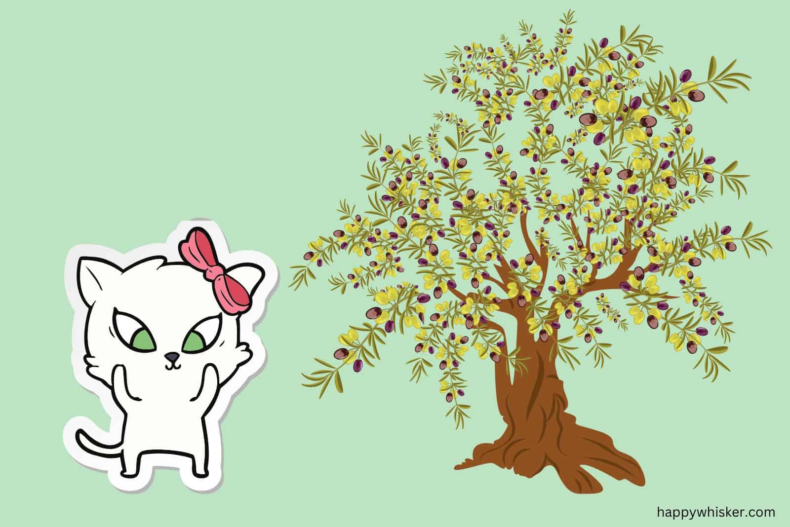 illustration of cat with olive tree