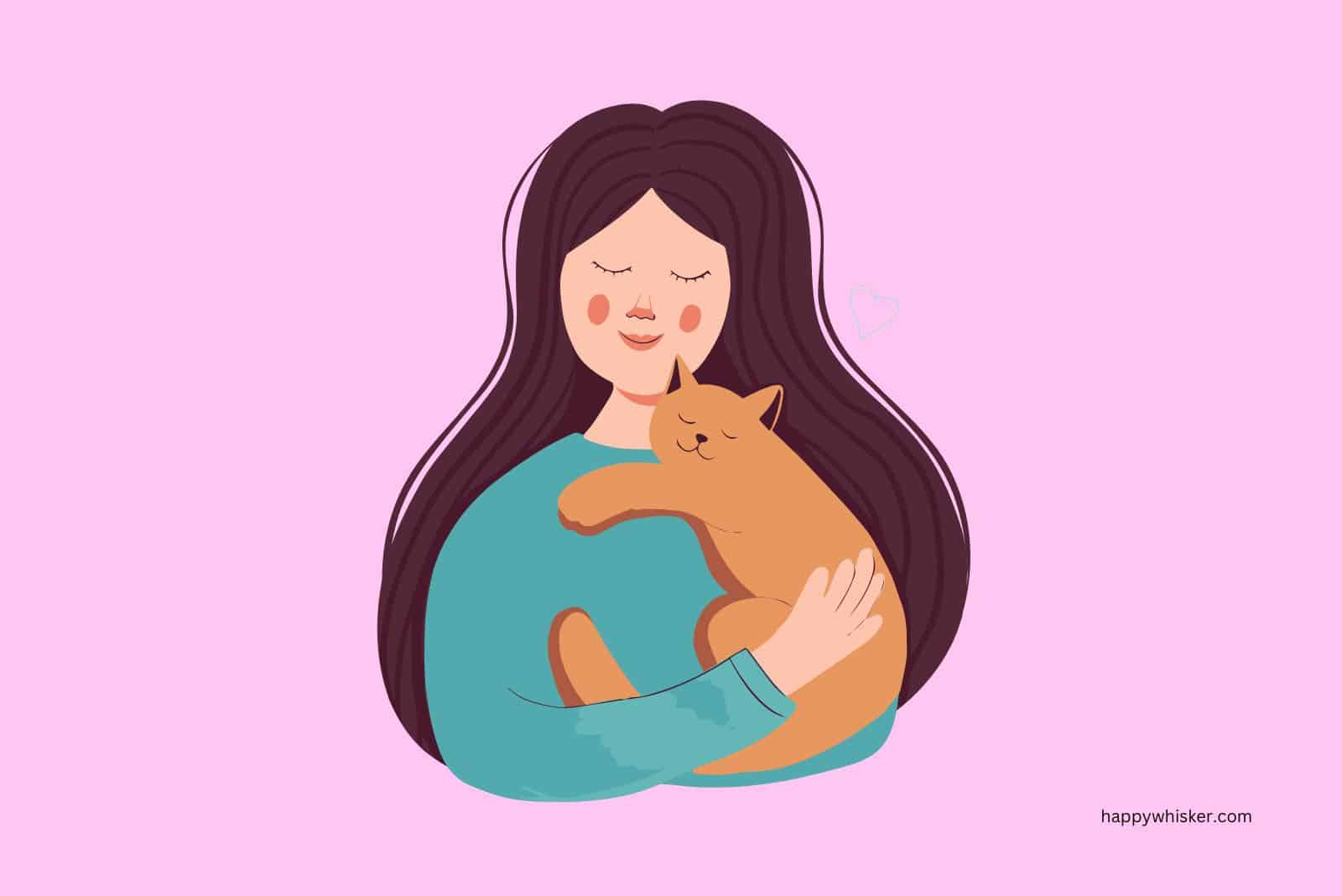 illustration of woman cuddling with cat