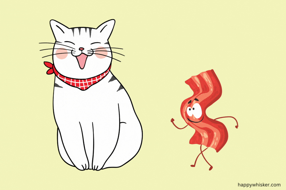 the cat looks at the bacon
