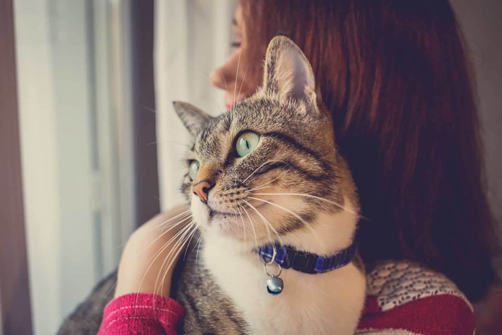 woman holding a cat