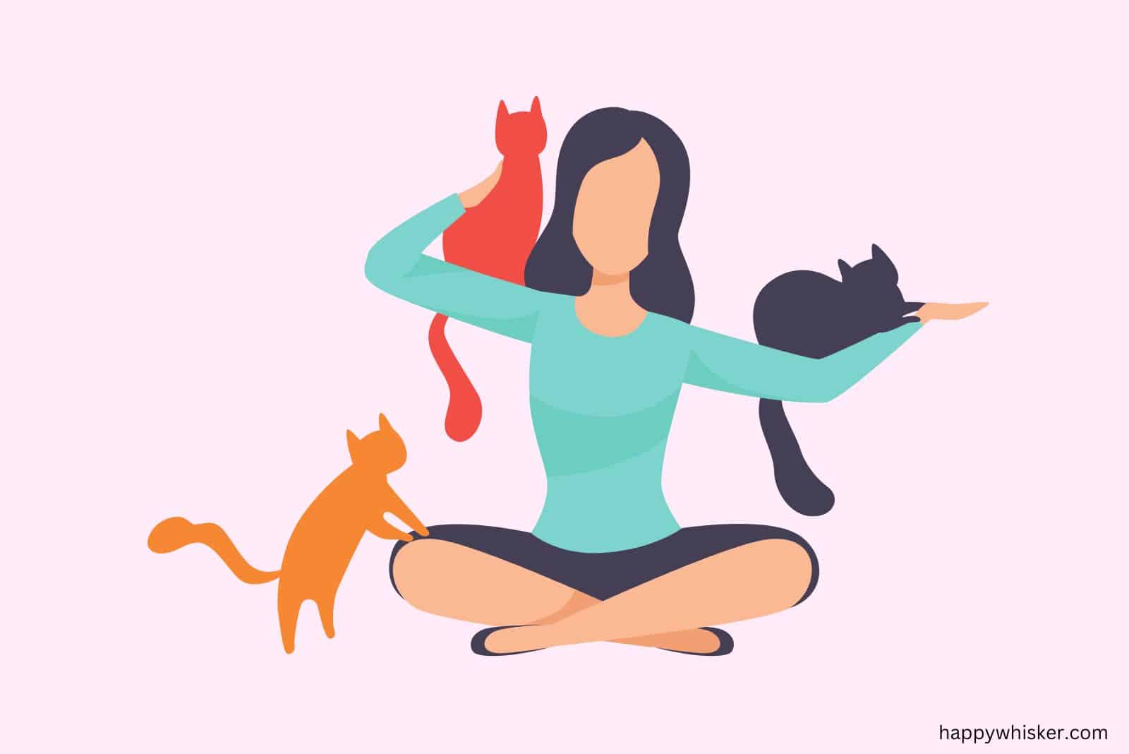 woman playing with cats