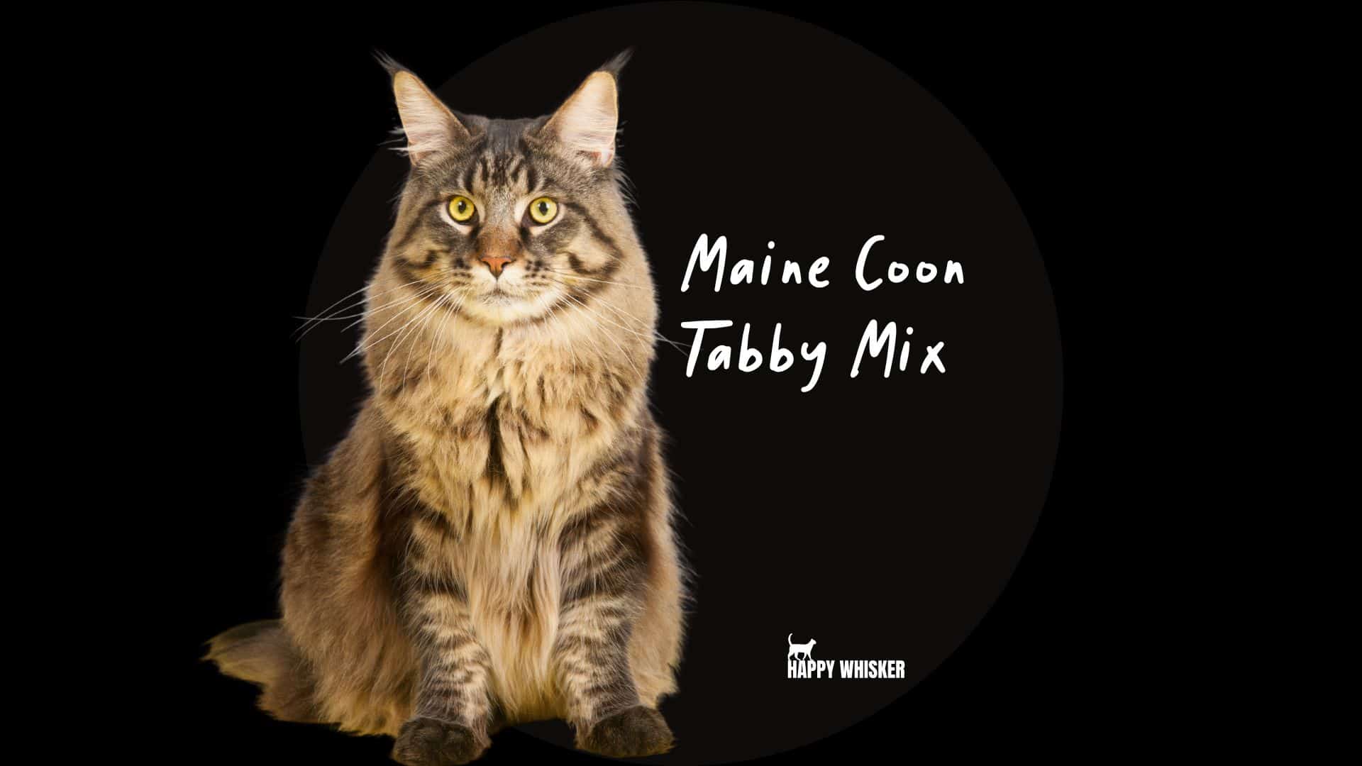photo of a maine coon tabby mix cat with black background