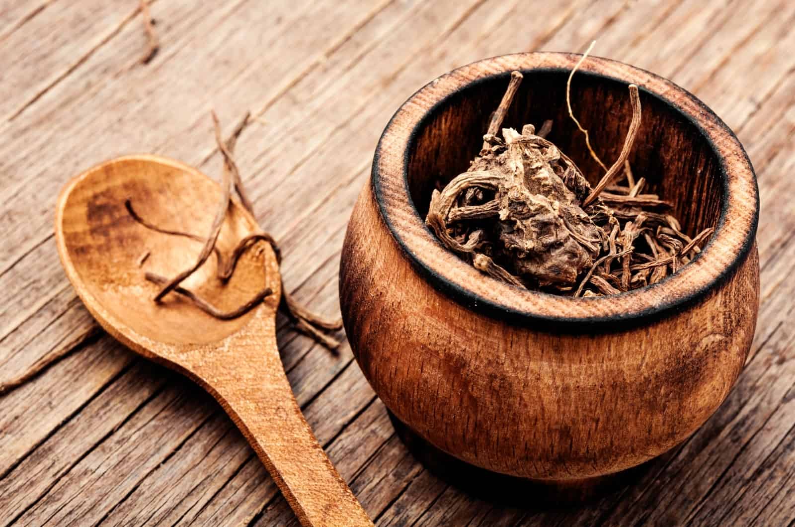 Valerian Root in wooden bowl