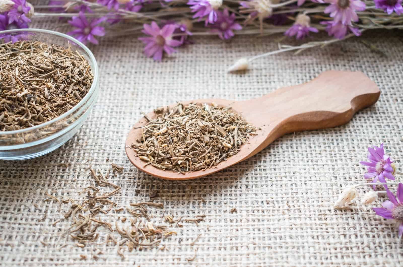 Valerian Root in wooden spoon