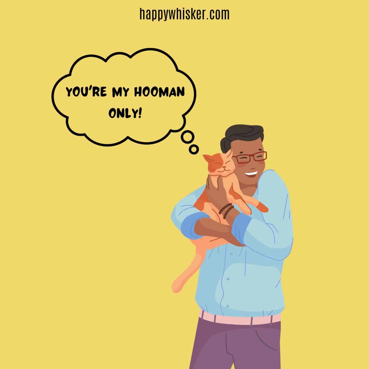 illustration of man cuddling with cat
