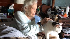 cute old lady with cat from shelter
