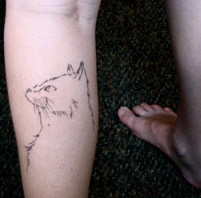 cat tattoo on leg