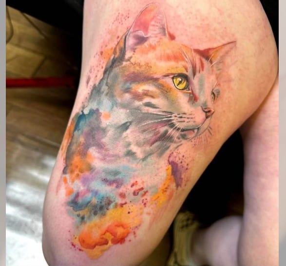colored cat tattoo