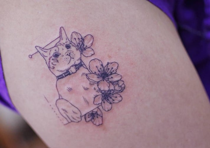 cute cat tattoo on shoulder