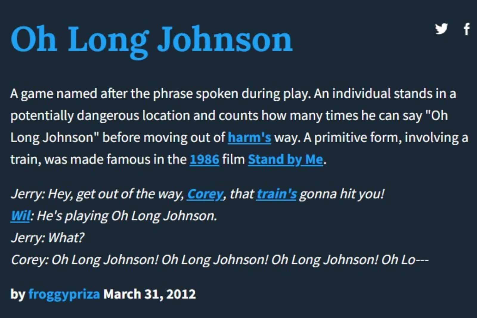 Urban Dictionary's explanation of Oh Long Johnson