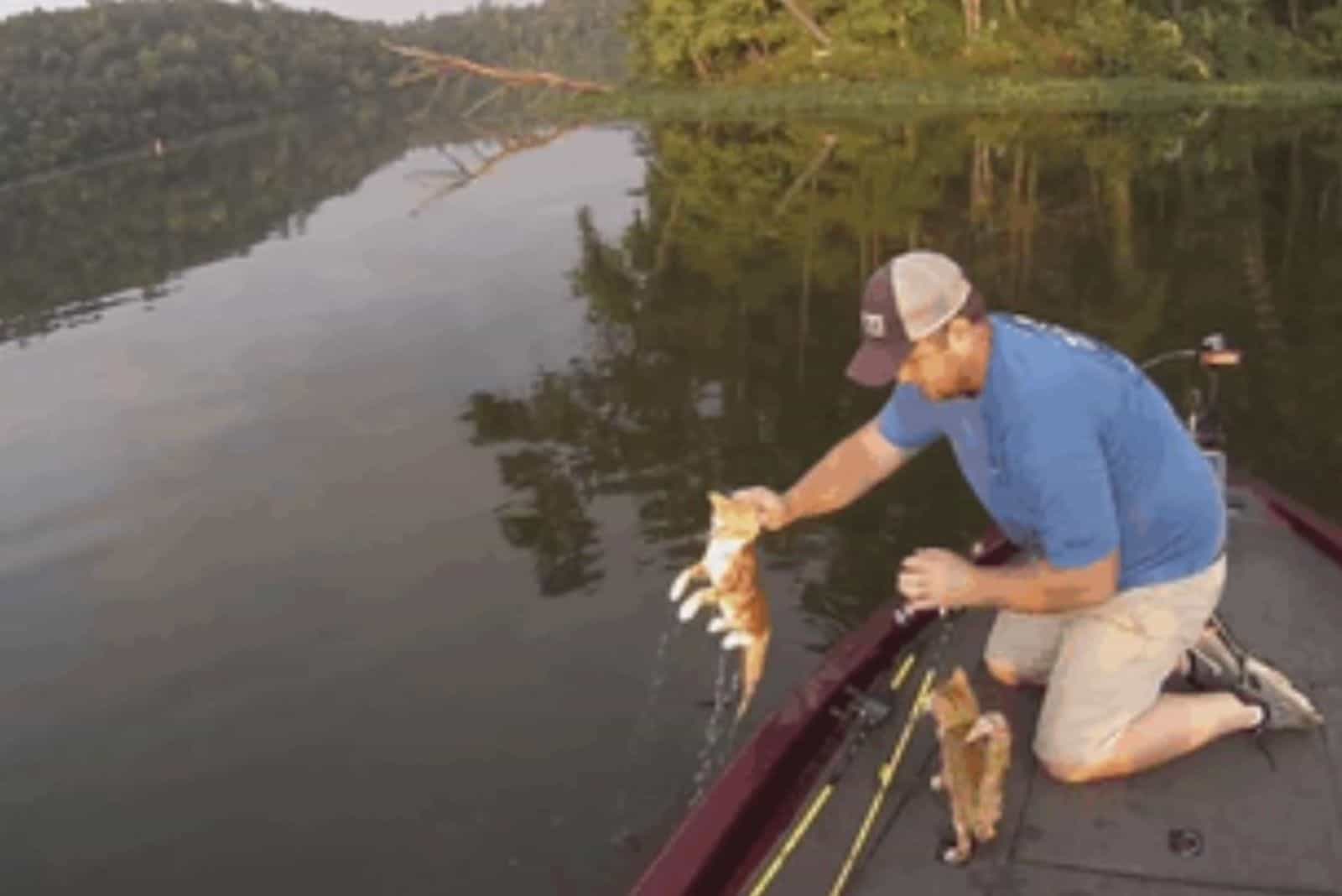 guy rescues kittens from a lake